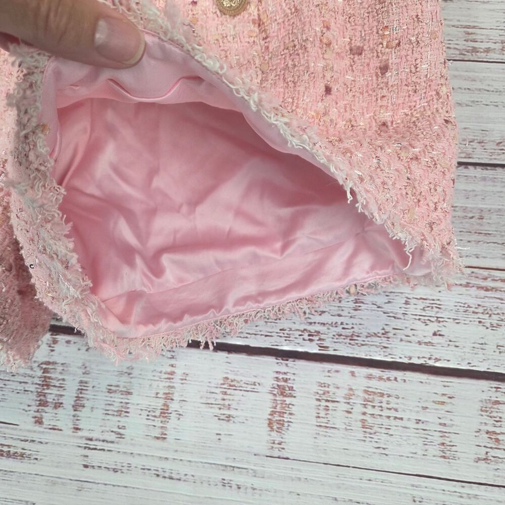 Generation Love Lizzy Tweed Light Pink Shorts L High Rise Fringe Hem Kawaii Twee - Picture 6 of 15